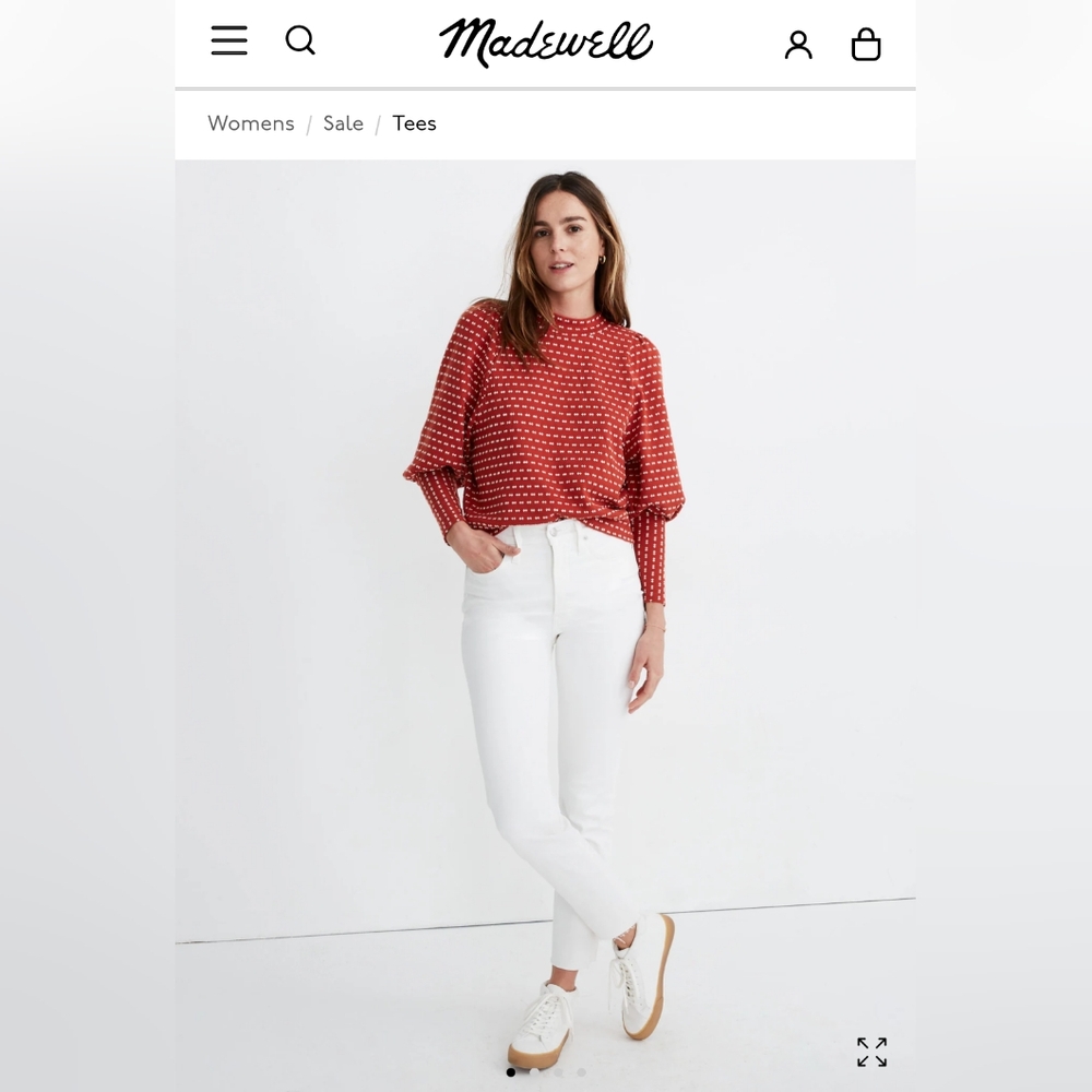 Madewell Puff-Sleeve Mockneck Top in Bow-Tie Jacquard